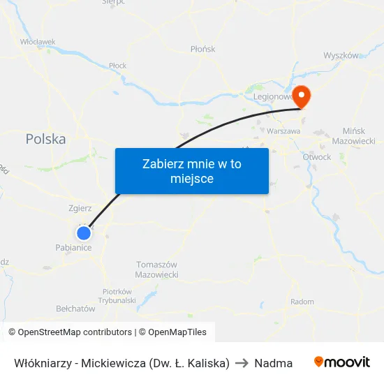 Włókniarzy - Mickiewicza (Dw. Ł. Kaliska) to Nadma map