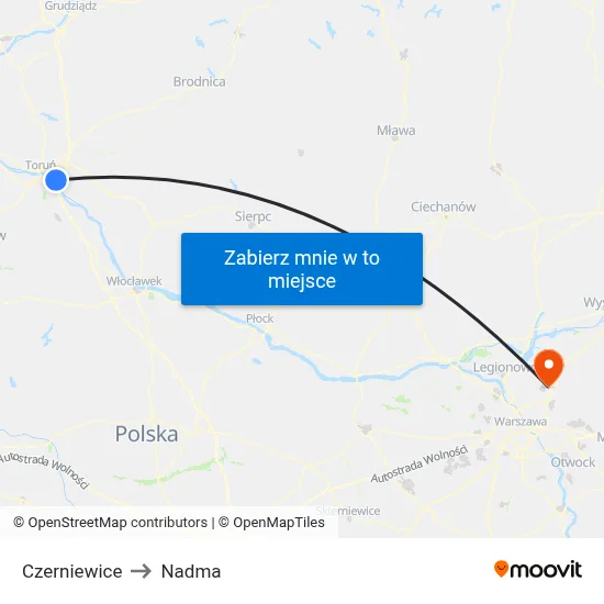 Czerniewice to Nadma map