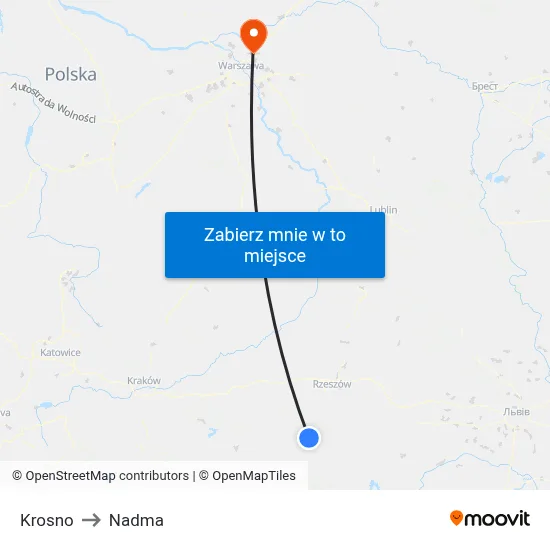 Krosno to Nadma map