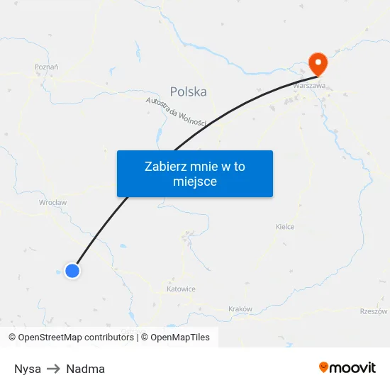 Nysa to Nadma map