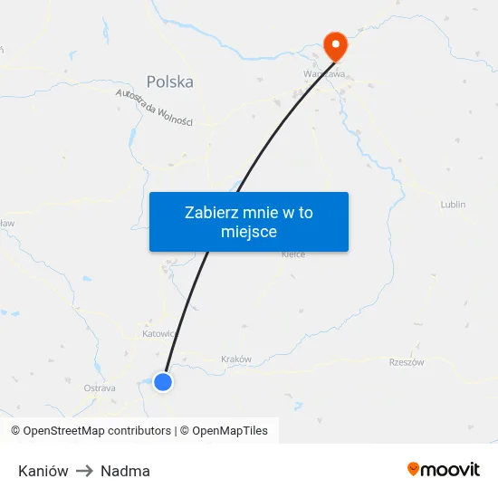 Kaniów to Nadma map