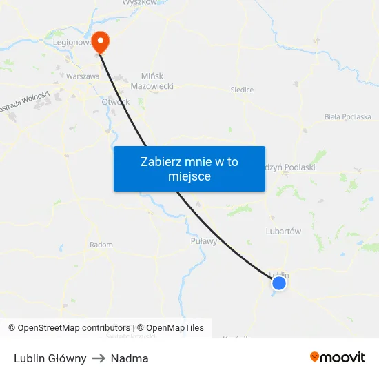 Lublin Główny to Nadma map