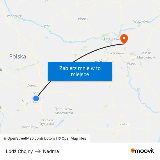 Łódź Chojny to Nadma map