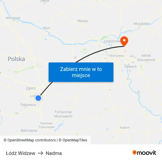 Łódź Widzew to Nadma map