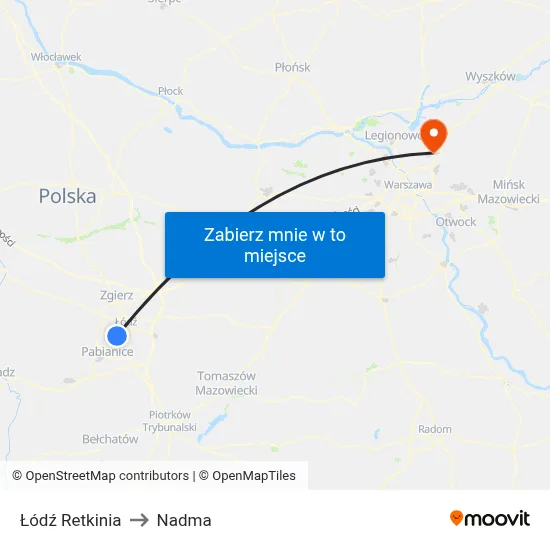 Łódź Retkinia to Nadma map