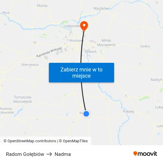 Radom Gołębiów to Nadma map