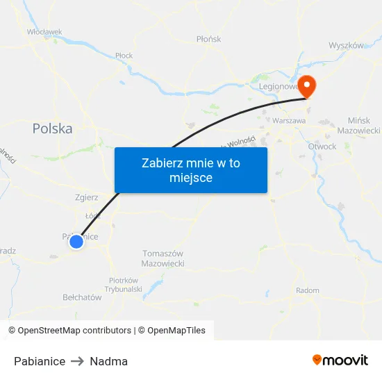 Pabianice to Nadma map