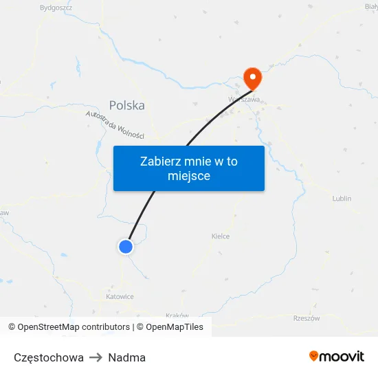 Częstochowa to Nadma map