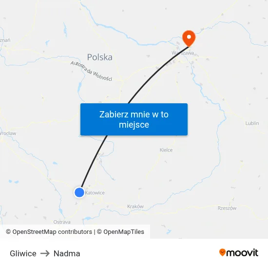 Gliwice to Nadma map