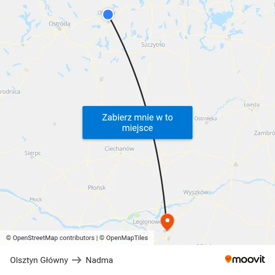 Olsztyn Główny to Nadma map