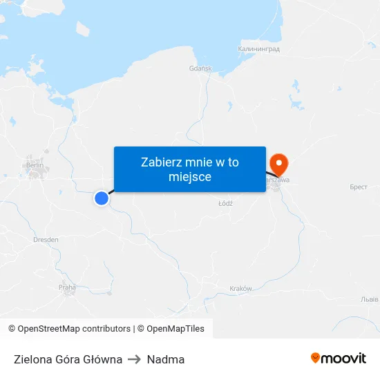 Zielona Góra Główna to Nadma map