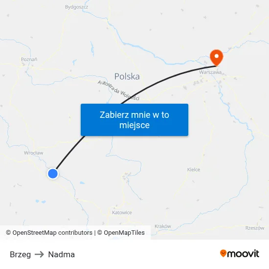Brzeg to Nadma map