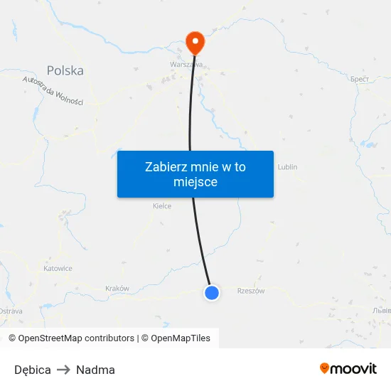 Dębica to Nadma map