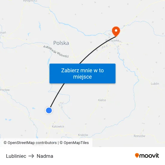 Lubliniec to Nadma map