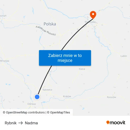 Rybnik to Nadma map