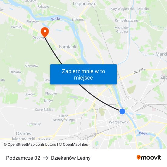 Podzamcze 02 to Dziekanów Leśny map