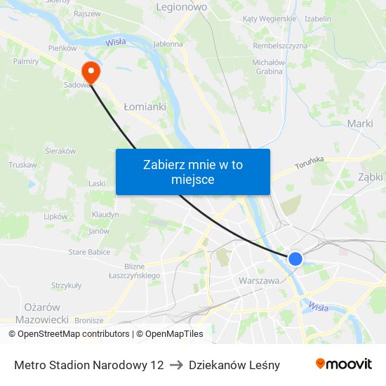 Metro Stadion Narodowy 12 to Dziekanów Leśny map