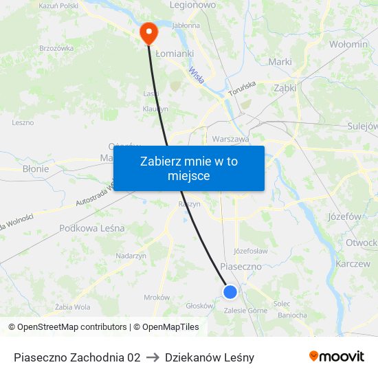 Piaseczno Zachodnia 02 to Dziekanów Leśny map