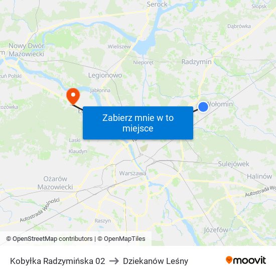 Kobyłka Radzymińska 02 to Dziekanów Leśny map