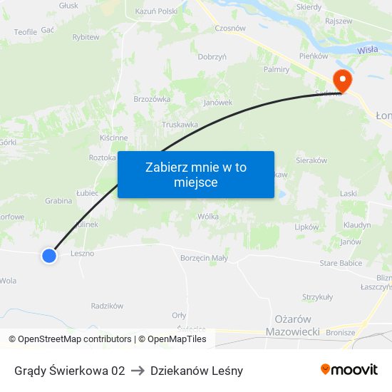 Grądy Świerkowa 02 to Dziekanów Leśny map