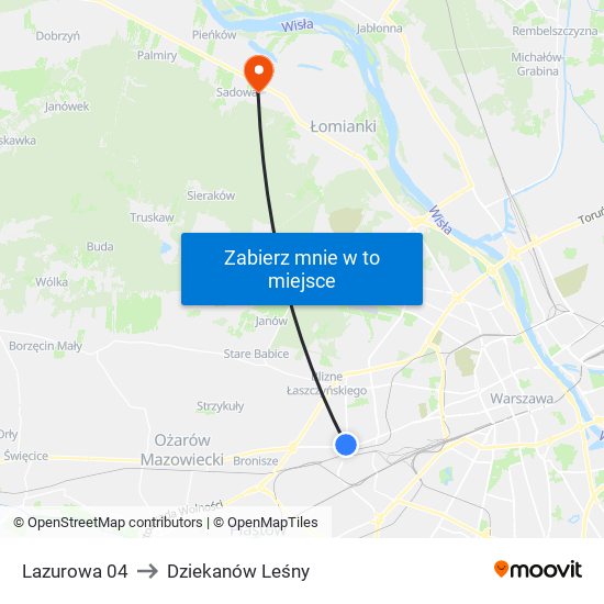 Lazurowa 04 to Dziekanów Leśny map