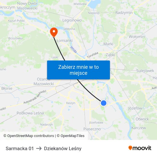 Sarmacka to Dziekanów Leśny map