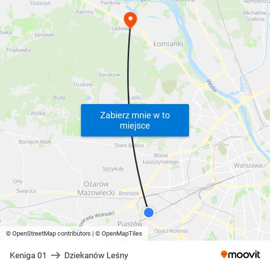 Keniga to Dziekanów Leśny map