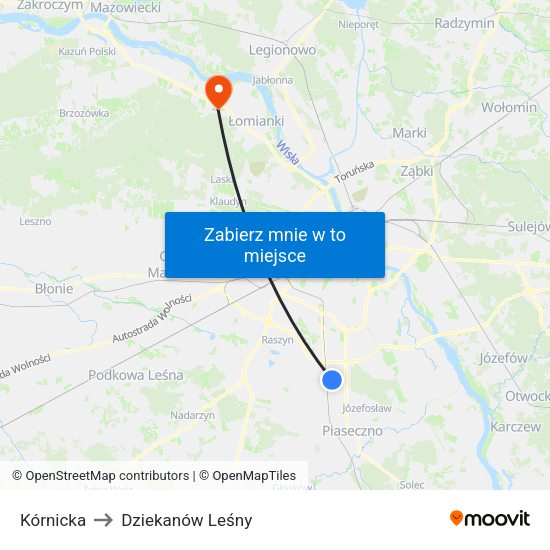 Kórnicka to Dziekanów Leśny map