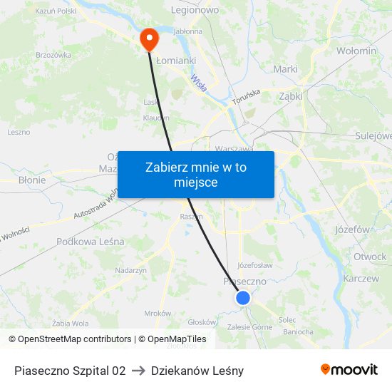 Piaseczno Szpital 02 to Dziekanów Leśny map