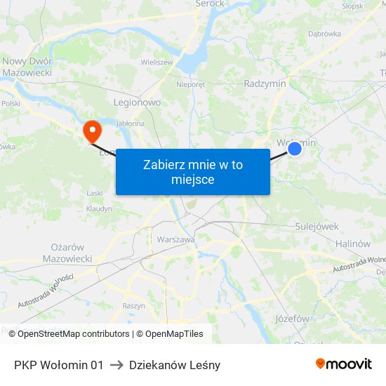 PKP Wołomin 01 to Dziekanów Leśny map