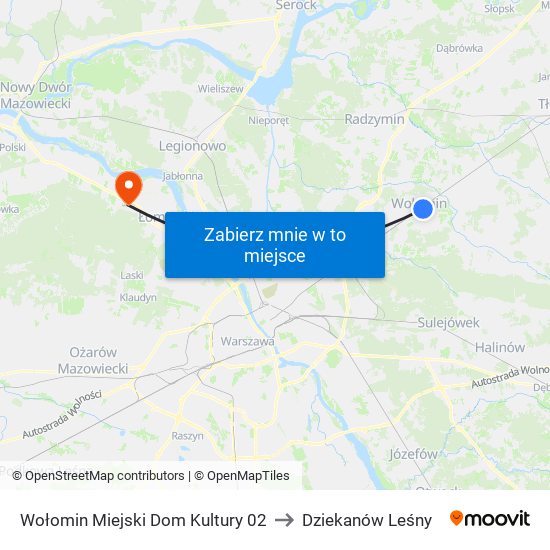 Wołomin Miejski Dom Kultury 02 to Dziekanów Leśny map