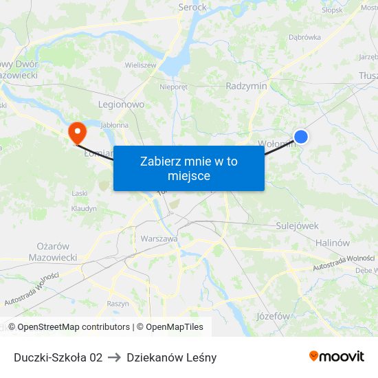 Duczki-Szkoła to Dziekanów Leśny map