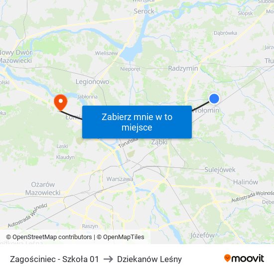 Zagościniec-Szkoła to Dziekanów Leśny map