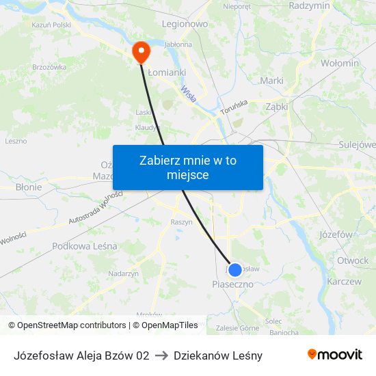 Józefosław Aleja Bzów 02 to Dziekanów Leśny map