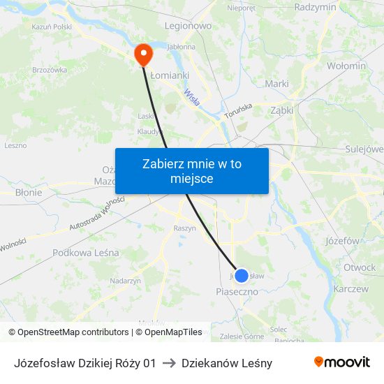 Józefosław Dzikiej Róży 01 to Dziekanów Leśny map