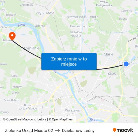 Zielonka Urząd Miasta 02 to Dziekanów Leśny map