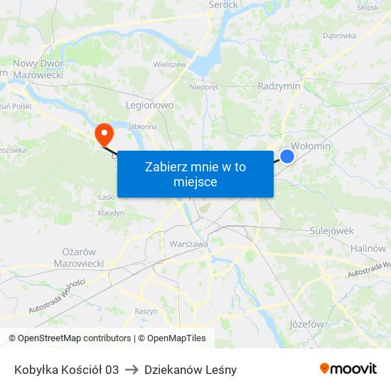 Kobyłka Kościół 03 to Dziekanów Leśny map