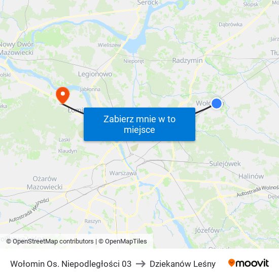 Wołomin Os. Niepodległości 03 to Dziekanów Leśny map