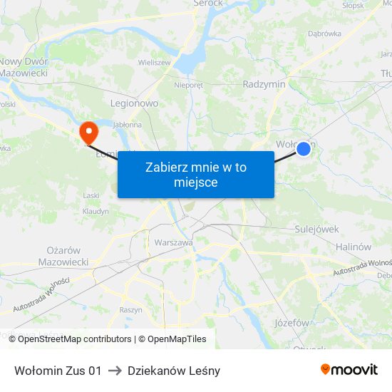 Wołomin Zus 01 to Dziekanów Leśny map