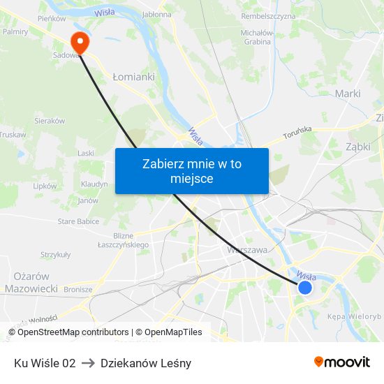 Ku Wiśle to Dziekanów Leśny map