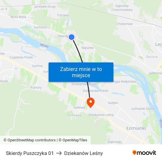 Skierdy Puszczyka to Dziekanów Leśny map