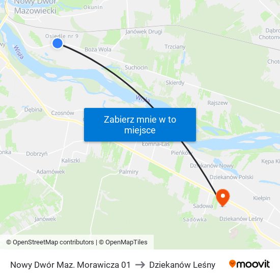 Nowy Dwór Mazowiecki Morawicza to Dziekanów Leśny map