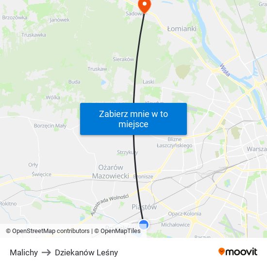 Malichy to Dziekanów Leśny map