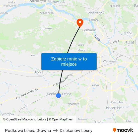 Podkowa Leśna Główna to Dziekanów Leśny map