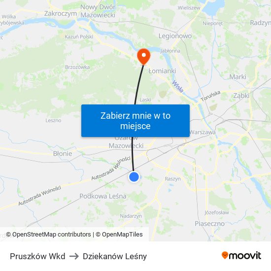 Pruszków Wkd to Dziekanów Leśny map