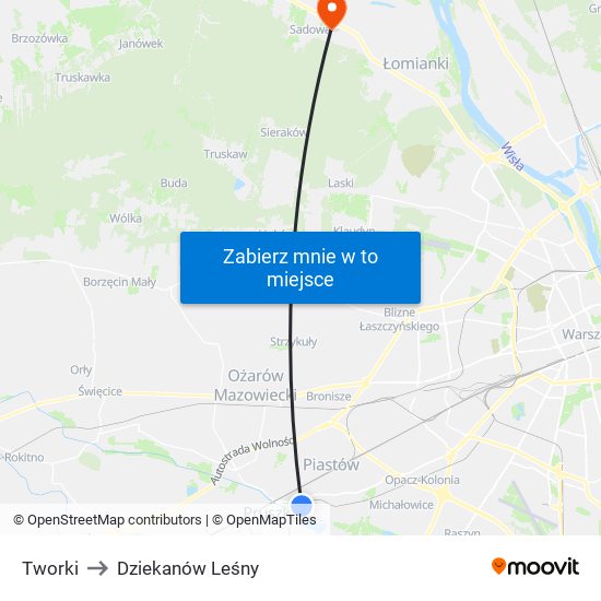 Tworki to Dziekanów Leśny map