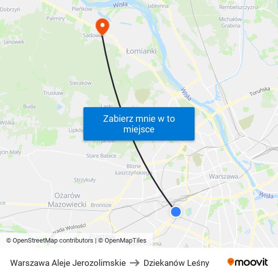 Warszawa Aleje Jerozolimskie to Dziekanów Leśny map