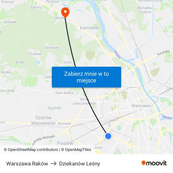 Warszawa Raków to Dziekanów Leśny map