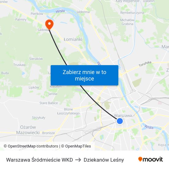 Warszawa Śródmieście WKD to Dziekanów Leśny map