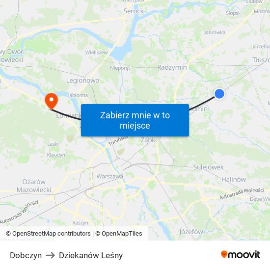 Dobczyn to Dziekanów Leśny map